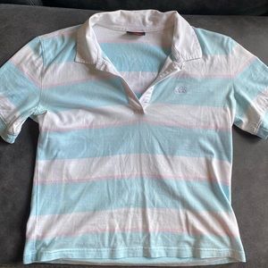 Three C’s Cropped Women’s Polo. Light Blue and Pink. A cotton candy vibe.